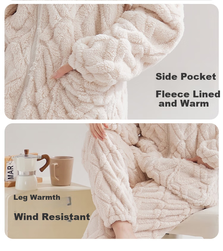 LangSha New Winter Couple Pajamas Fleece Thickened Men's Flannel Homewear Set 7