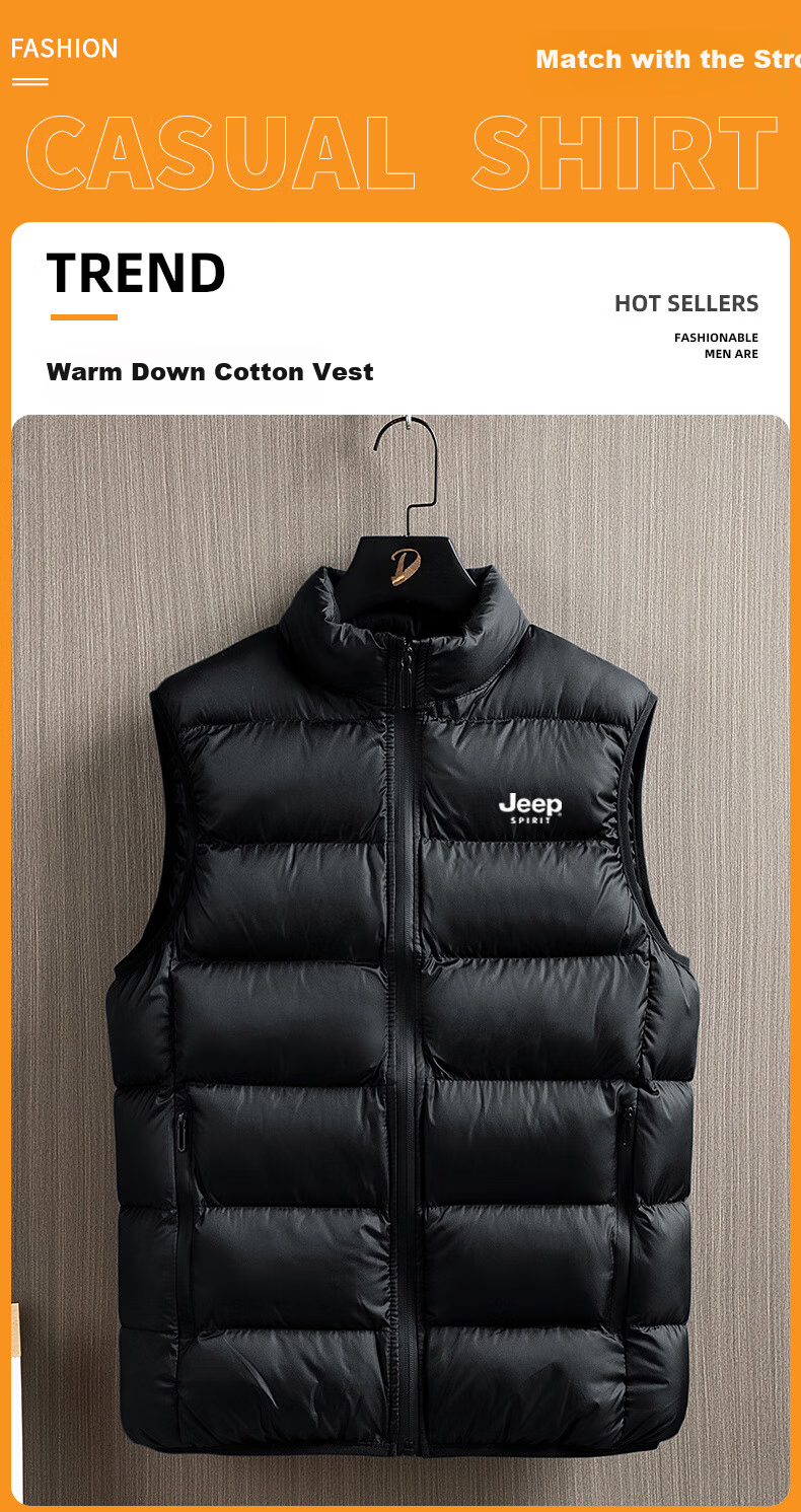 JEEP SPIRIT Men's Autumn Winter Sleeveless Cotton Vest Warm Cotton Waistcoat Casual Loose Fit Black 2XL 1
