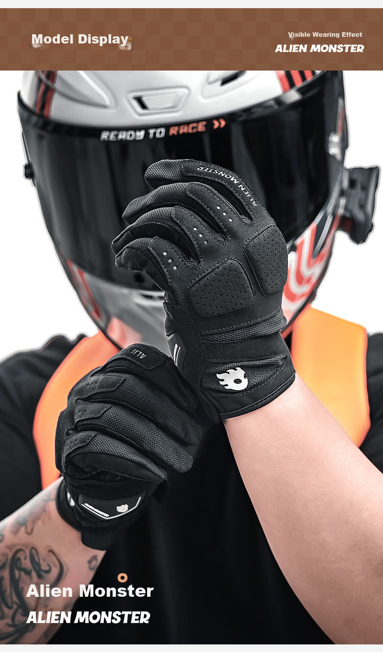 Alien Monster Extreme Summer Motorcycle Riding Gloves Ice Cooling Breathable Anti-Fall Touchscreen Compatible Rider Gear Gray S 14