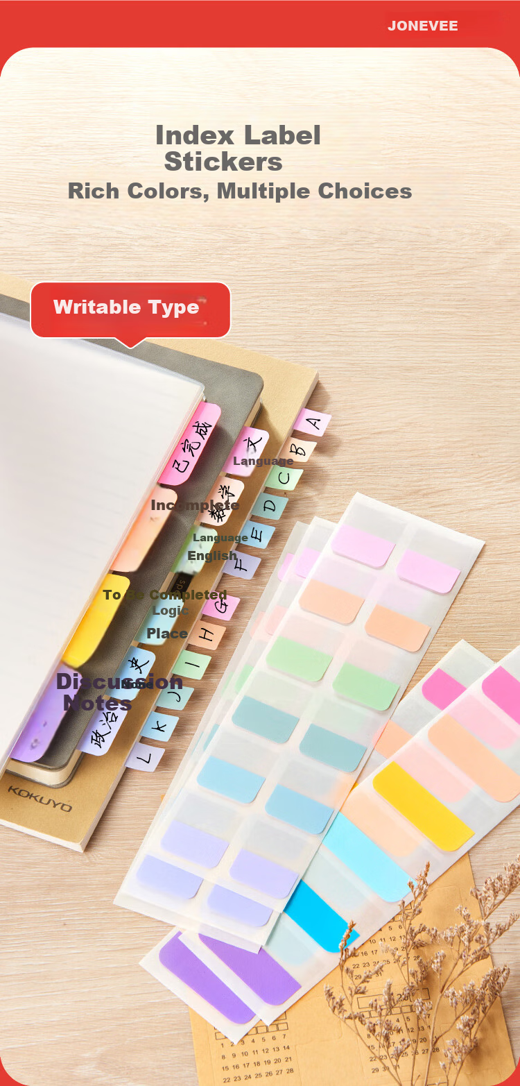 JONEVEE Morandi Index Sticky Notes 6 Colors Medium Size 120pcs Transparent Writable Labels for Home Organization and Note Taking (Minimum Order 2 Packs) 1