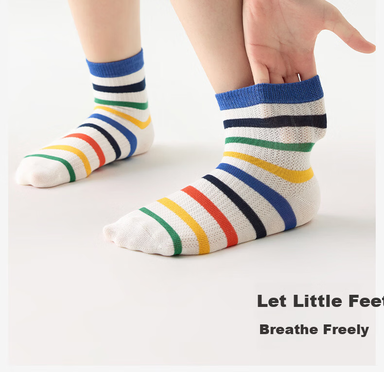 Nido Bear Kids Socks Summer Thin Cotton Boys Mesh Seamless Antibacterial Odor-Resistant Children's Class A Mid-Large Kids 12
