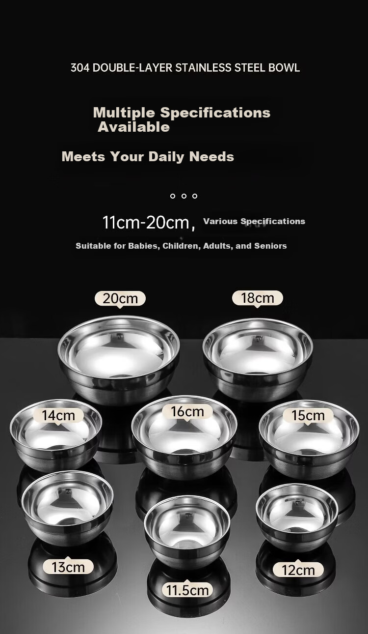Jinglingxin 304 Stainless Steel Double-Layer Insulated Anti-Scald Bowl for School Canteen and Hotel Platinum Bowl 11.5CM (Jingcang) 5