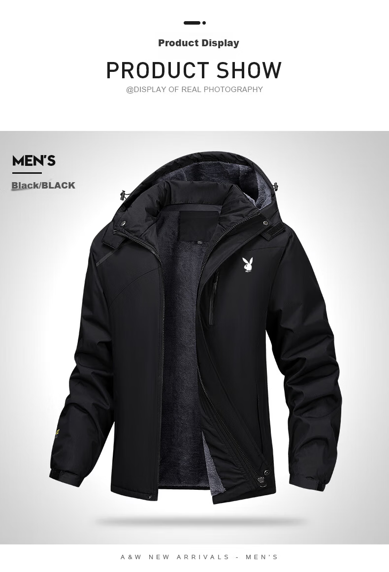 PLAYBOY Men's Cotton Jacket Autumn Winter Hooded Warm Fleece Lined Casual Loose Coat Off-White 7XL 6