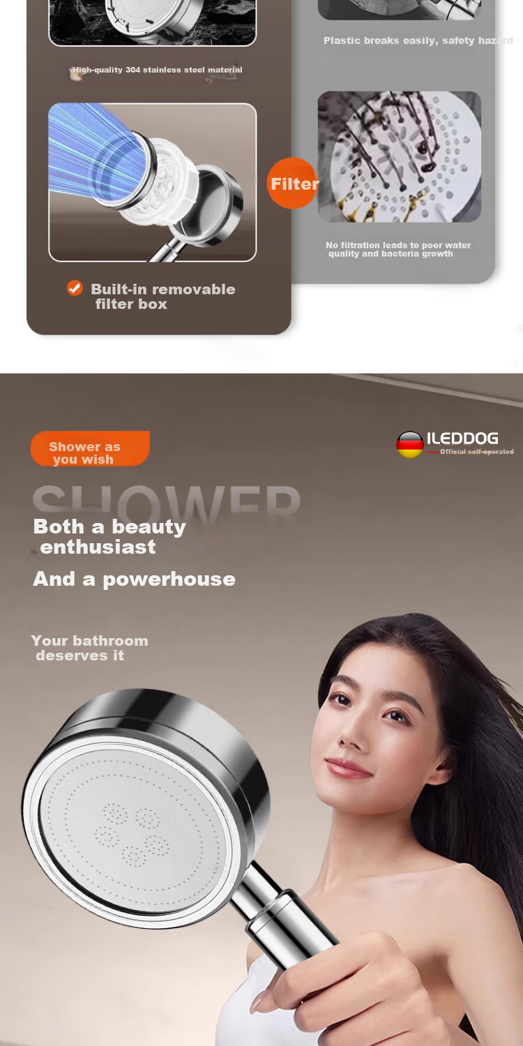 ILeddog 【Germany】304 Thickened Stainless Steel Pressurized Shower Head Bathroom Universal Handheld Shower Spray Two-Piece Set 2