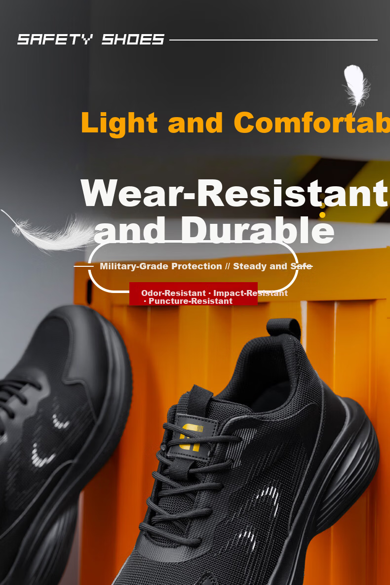 GUYISA Men's Summer Breathable Steel Toe Safety Work Shoes Anti-Smash Anti-Puncture Ultra-Light Comfortable Construction Site Shoes F117 Size 39 1