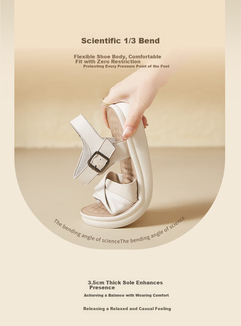 ZHR Zese First Layer Cowhide Thick Sole Sandals Women Summer Breathable Open Toe Comfortable Leather Soft Sole Single Strap Shoes EQ05 Beige Size 36 3