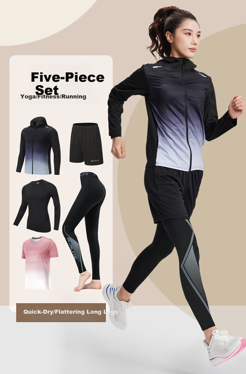 BURUITE Women's Yoga Sports Set Autumn Winter Running Fitness Badminton Cycling Tight Training Quick-Dry Slim Long Sleeve 1