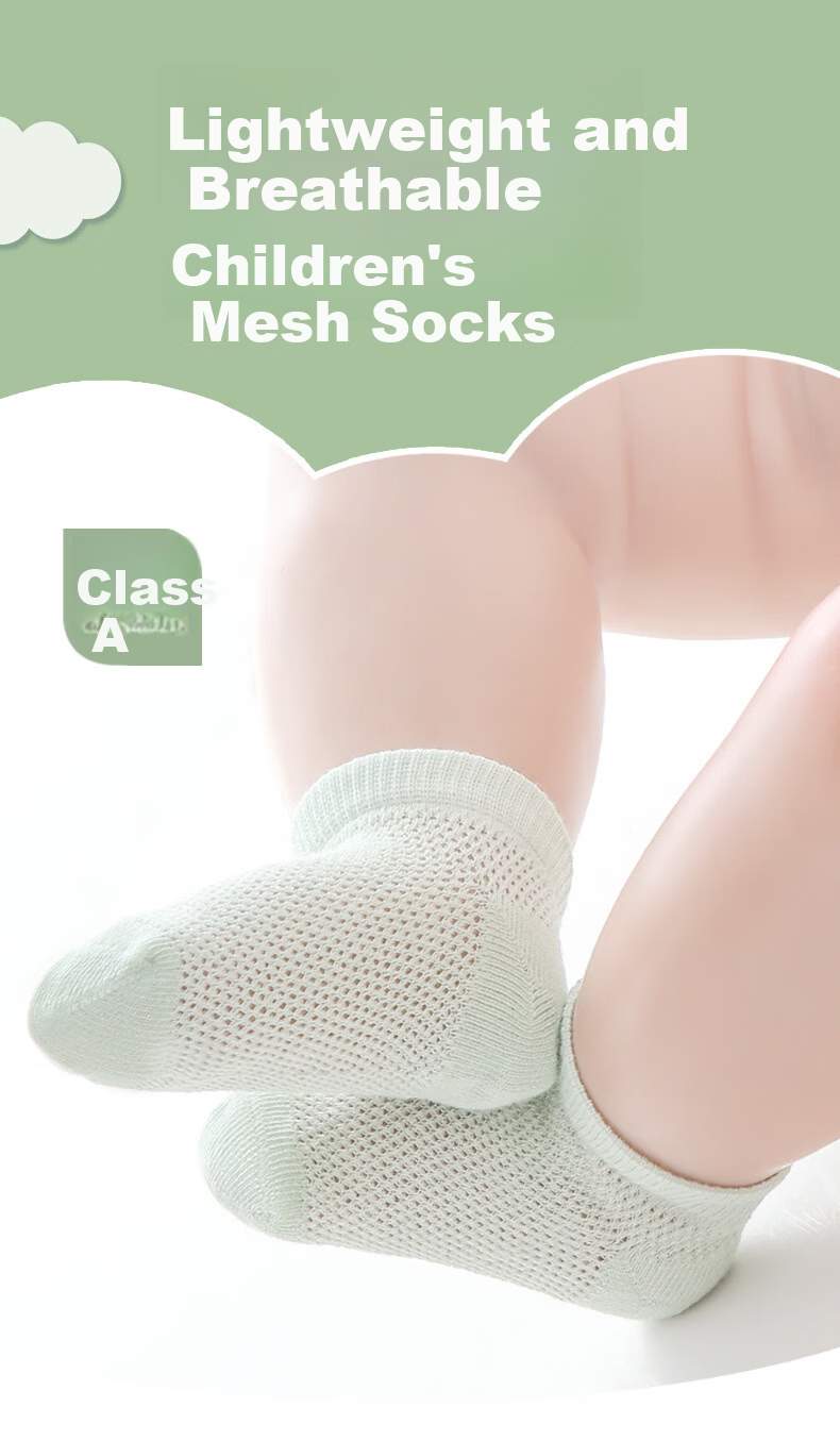Five Cotton 3-Pair Baby Socks Spring Summer Breathable Mesh Children's No-Show Socks Candy Color Seamless Newborn Socks 1