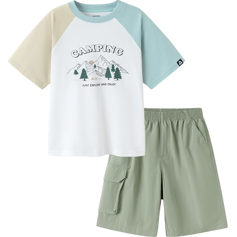Balabala Kids Short Sleeve Set Summer Boys' Two-Piece Quick-Dry T-Shirt and Pants Cool Touch