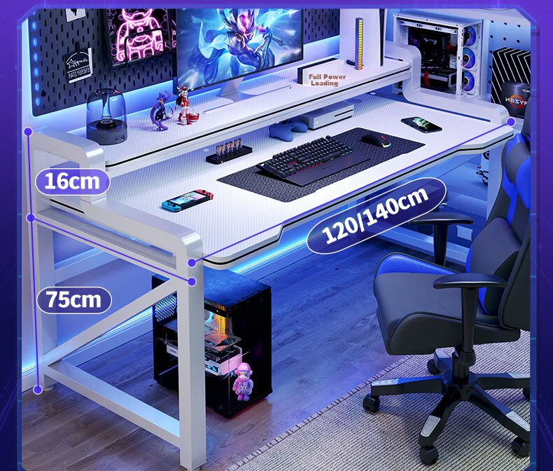 Jingkun Double-Layer Computer Gaming Desk with Storage, Monitor Riser, Home Bedroom Office Study Writing Game Desk 1