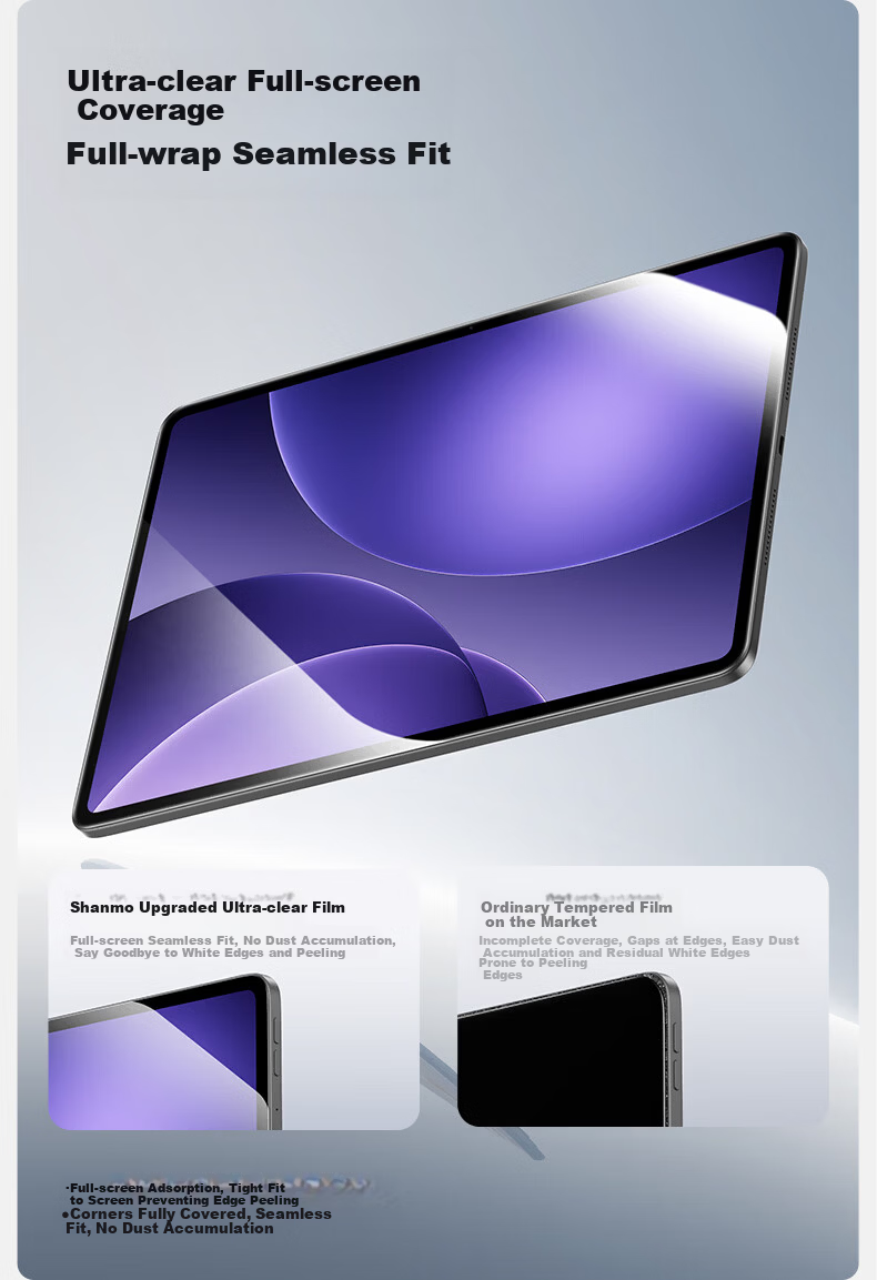 Shanmo Tempered Glass Screen Protector for OPPO Pad4 Pro and OnePlus Pad 2 Pro 13.2-inch Universal 2025 Full-Screen HD Dust-Free Installation Box 6