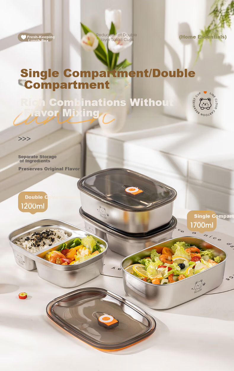 Guangyi 304 Stainless Steel Lunch Box for Elementary School Students, Office Workers, Children's Bento Box, 2-Compartment Lunch Container for Boys GY2653 1