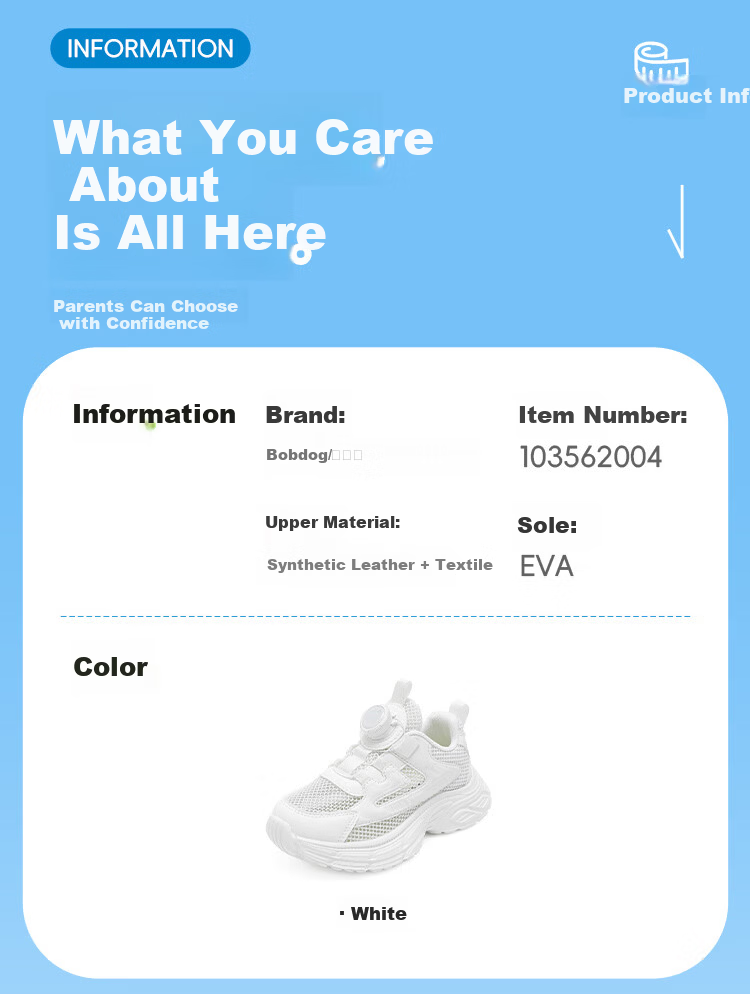 BOBDOG Boys' Summer Casual Single Mesh White Sneakers Breathable Kids' Sports Running Shoes 103562004 White Size 36 2