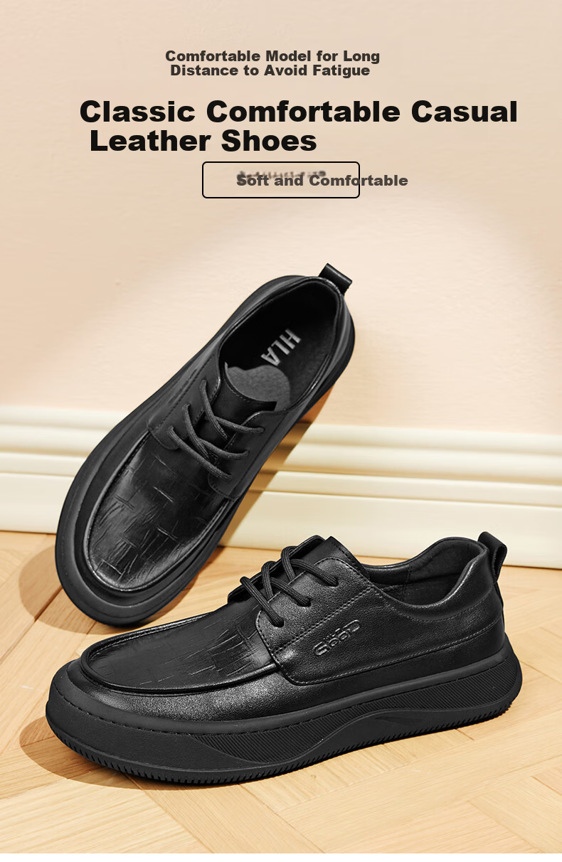 HLA Men's Comfortable Soft Sole Casual Leather Shoes HAAPXM2DAD084 Black Size 41 1