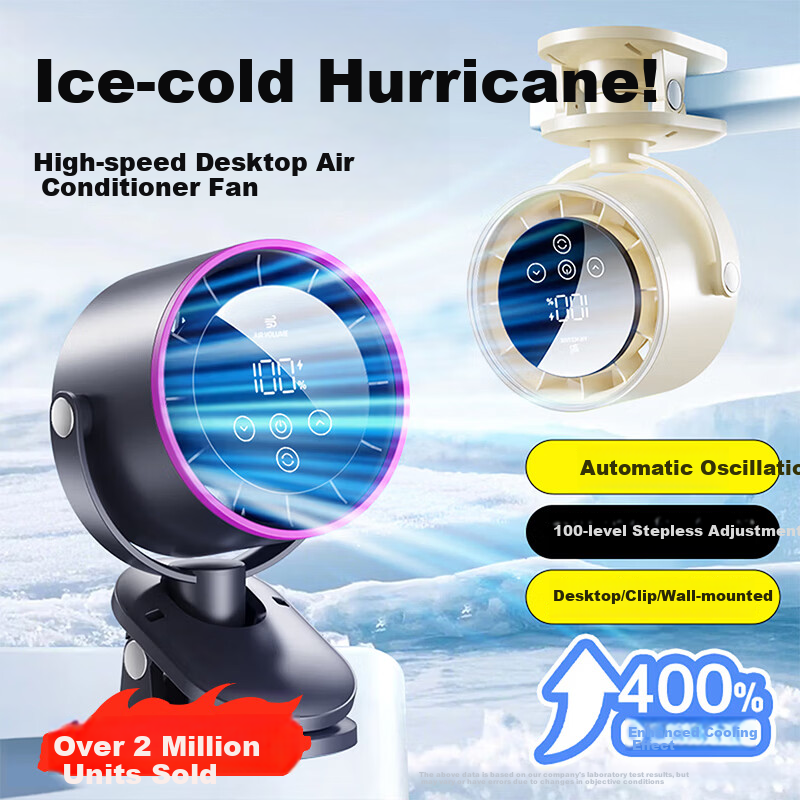 KOVOL Desktop Mini Fan [Premium Oscillating + 100-Speed Air Conditioning] Clip-On Turbine Small Circulating Fan Cooling Quiet Office Student Dormitory Bed Cooling Gadget