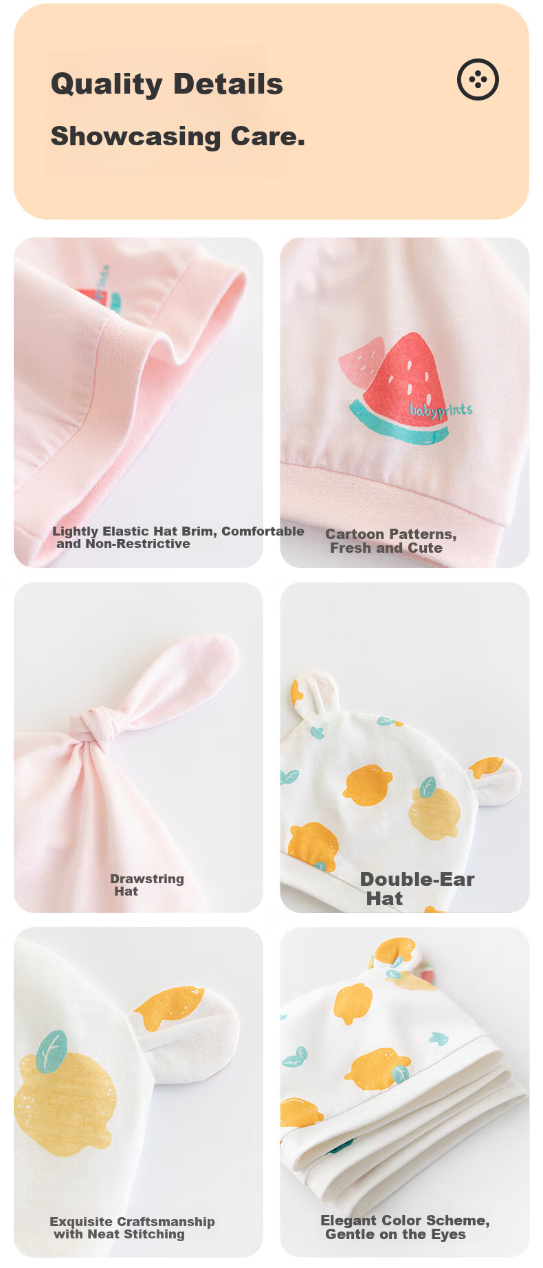 Babyprints Newborn Baby Hats 2-Pack Soft Cotton Summer Thin Infant Cap Pink 4
