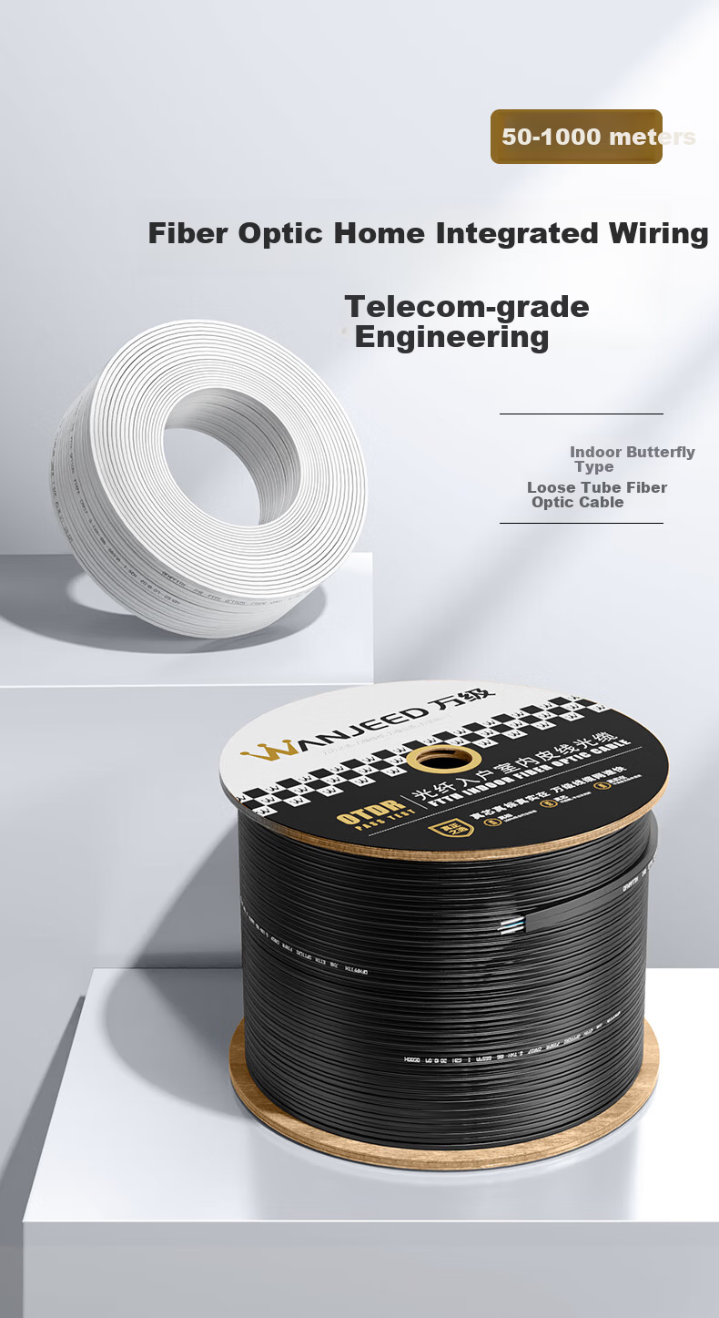 10,000-Level Fiber Optic Drop Cable Telecom Grade FTTR Fiber to the Home Indoor Butterfly Single-Mode Single-Core 1-Core 2 Steel Wire Optical Cable White 50m 2-19211 1