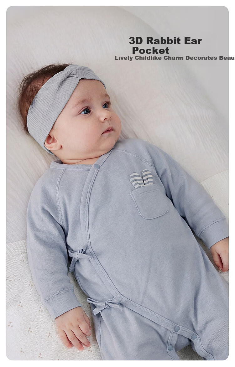 Babylove Newborn Tie-Front Romper Spring and Autumn Infant Baby Bodysuit Crawling Suit Belly Protection Monk Suit 3