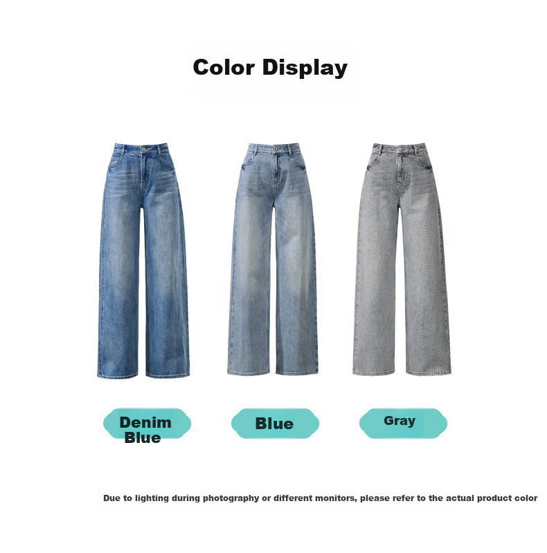 ESE-Y Slimming Wide-Leg Pants for Women 26 Spring New Lightning Wash Vintage Twill Denim Straight-Leg Pants Blue 29 26