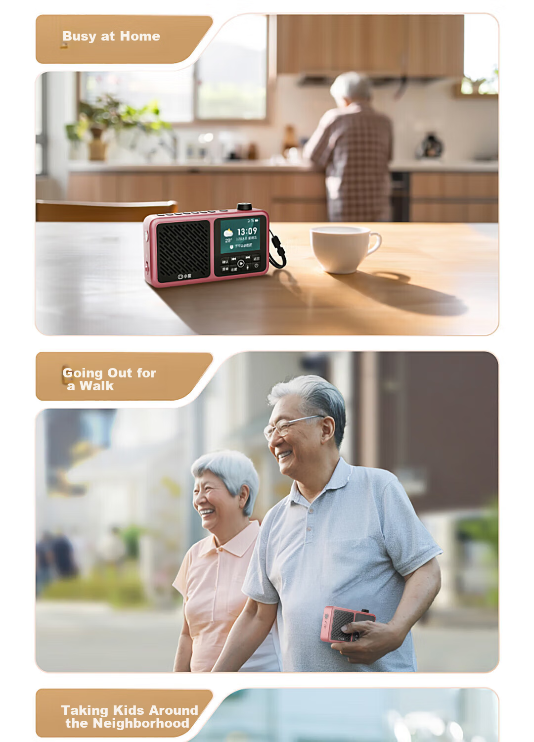 Xiaodu Elderly Companion Device Portable Outdoor Charging Card Smart FM Radio Senior Phone Voice On-Demand Massive Audio Resources Gift for Parents Family Elders Red 11