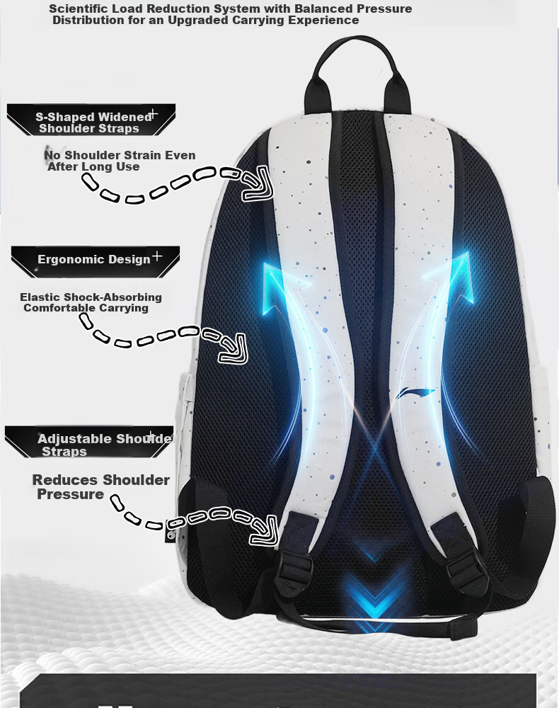 LI-NING Constellation Print Gray Backpack Large Capacity Outdoor Sports Commuter School Bag for Middle and High School Students 9