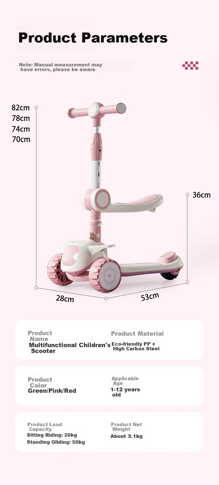 361° Kids Scooter Baby Gift Flash Wheel Kick Scooter for Ages 2-12 - China Red 13