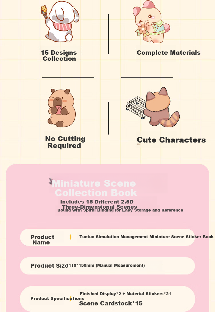 Ziyi 3D Stereoscopic Miniature Scene Sticker Book Capybara Simulation Management Store Children's Girls Journal Game Quiet Book Tonton Simulation Management [TZ1108-03] 2