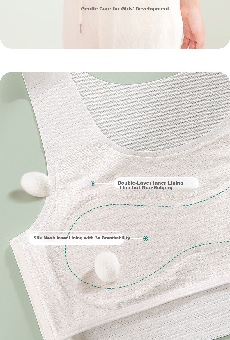 GUJIN 2-Pack Girls' Underwear Development Period 9-12 Years Thin Seamless Girls' Bra Elementary School Older Kids Sports Vest 6