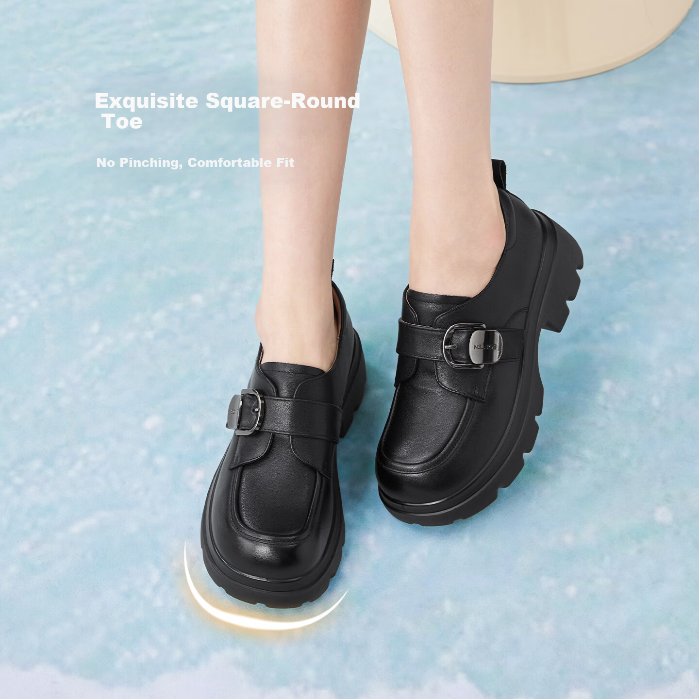 BASTO 26 Spring Comfortable Leather Thick Sole Chunky Heel Loafers Women's Shoes A6502AM6 Black Size 39