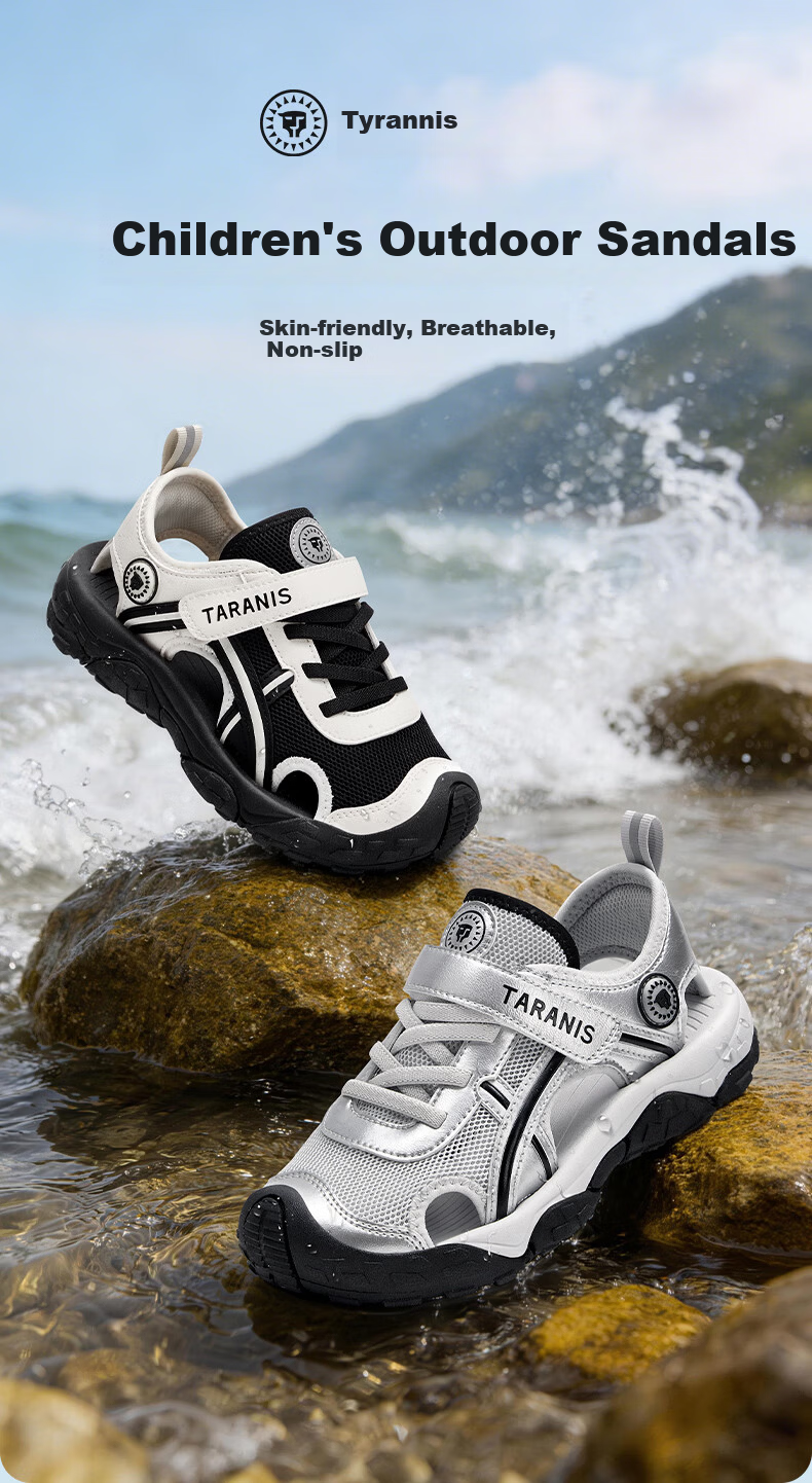 TARANIS Sports Sandals Summer New Breathable Kids Boys and Girls Non-slip Quick-dry Beach Shoes Closed-toe Water Shoes Black/White Size 31 1