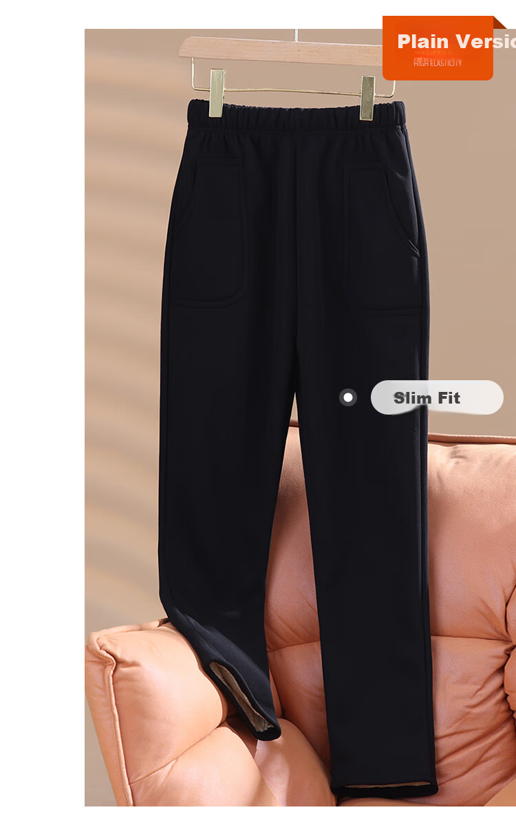 Pastel Windproof Thickened Fleece-Lined Winter Tapered Pants Elastic High Waist Middle-Aged and Elderly Mom Black L 16