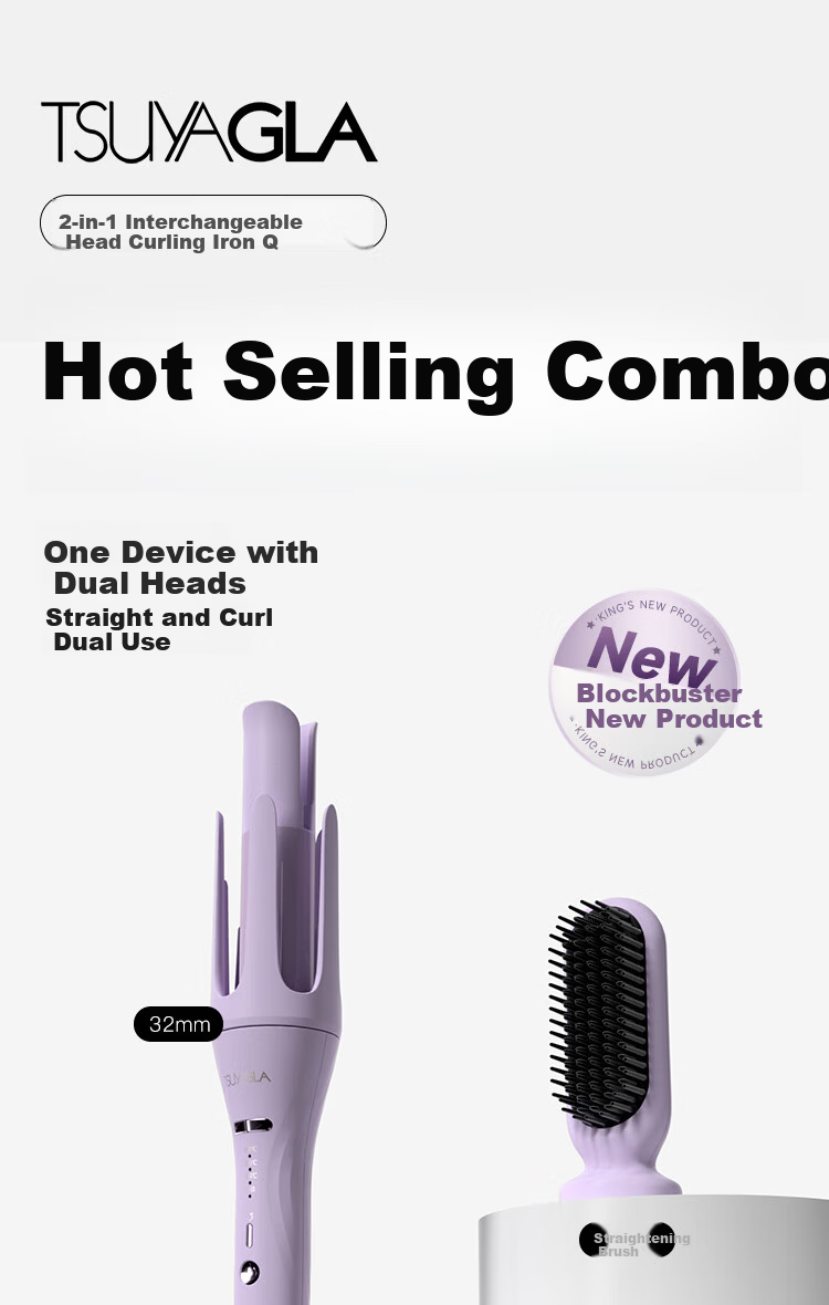 Cuiya 2-in-1 Fully Automatic Curling Iron Negative Ion Curling Iron Straightening Comb 32mm Long-Lasting Styling Hair Care Damage-Free Mother's Day Gift T313 2