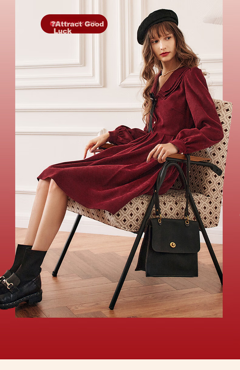 Olrain New Year Red Dress Women's Hepburn Style Little Red Dress Zodiac Year Clothing Red (Upgraded Version) L 7