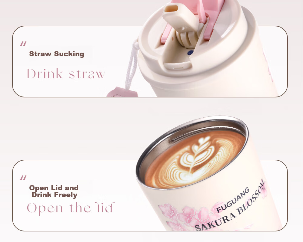 Fuguang Insulated Coffee Water Bottle for Women 316L Stainless Steel High-Quality Large Capacity Straw Car Travel Tea Cup Gift 6
