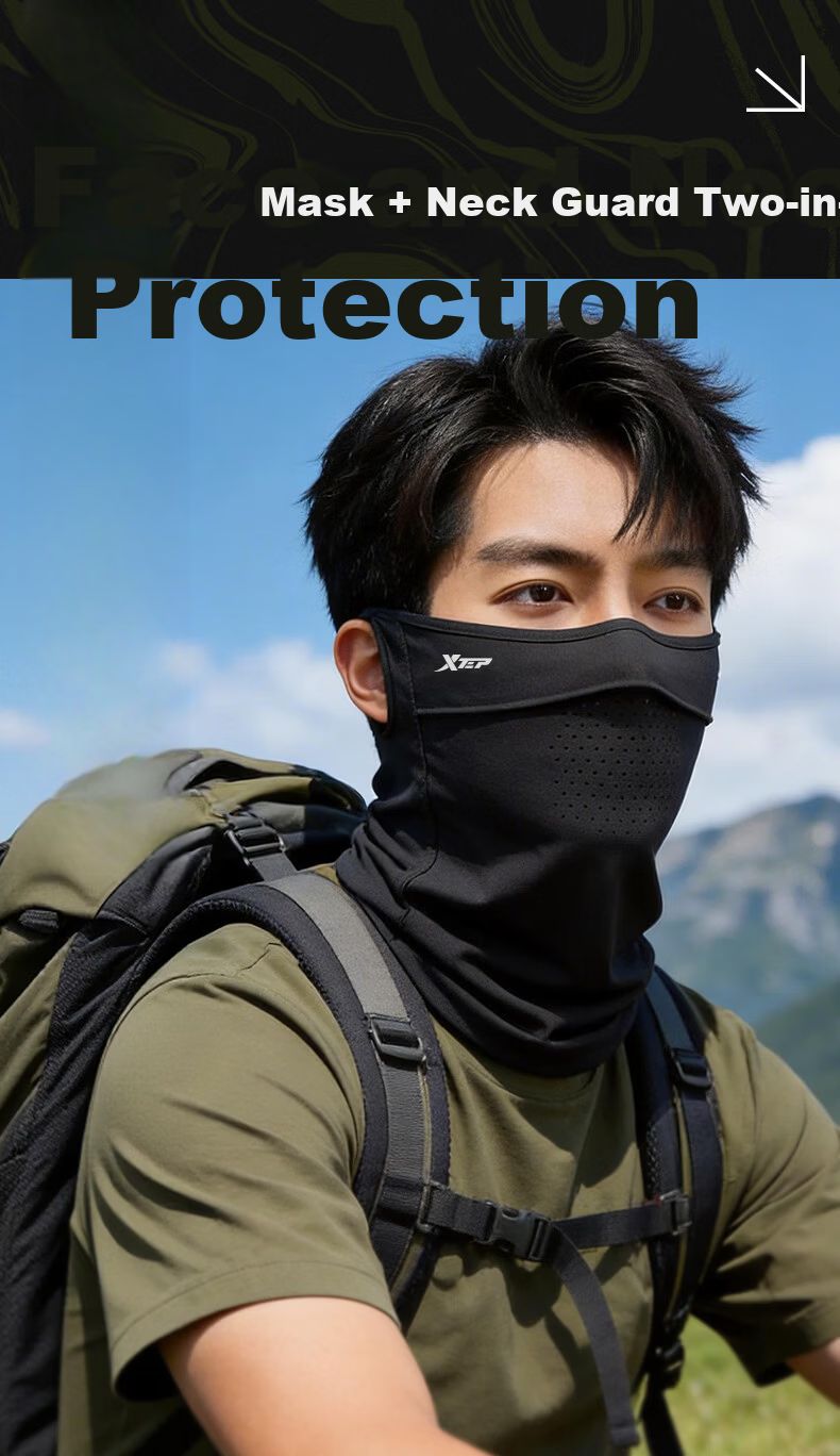 XTEP Sun Protection Face Mask Ear-Hook Cycling Neck Gaiter for Men, Full Face Windproof Dustproof UV Protection Mountaineering Gear 9