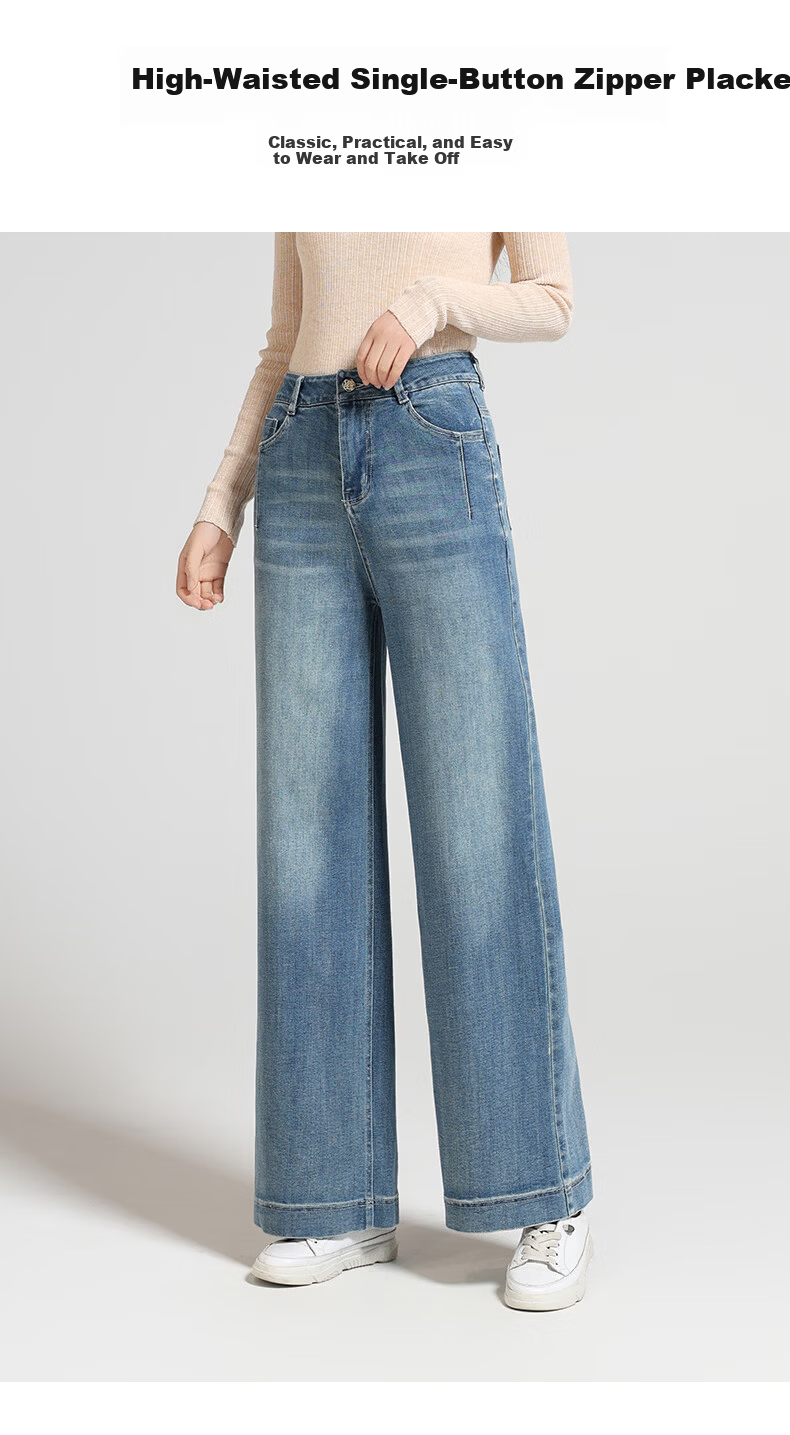 Meishi Women's Jeans 2026 Spring New High Waist Stretch Slim Straight Vintage Wide Leg Pants Blue 28 4