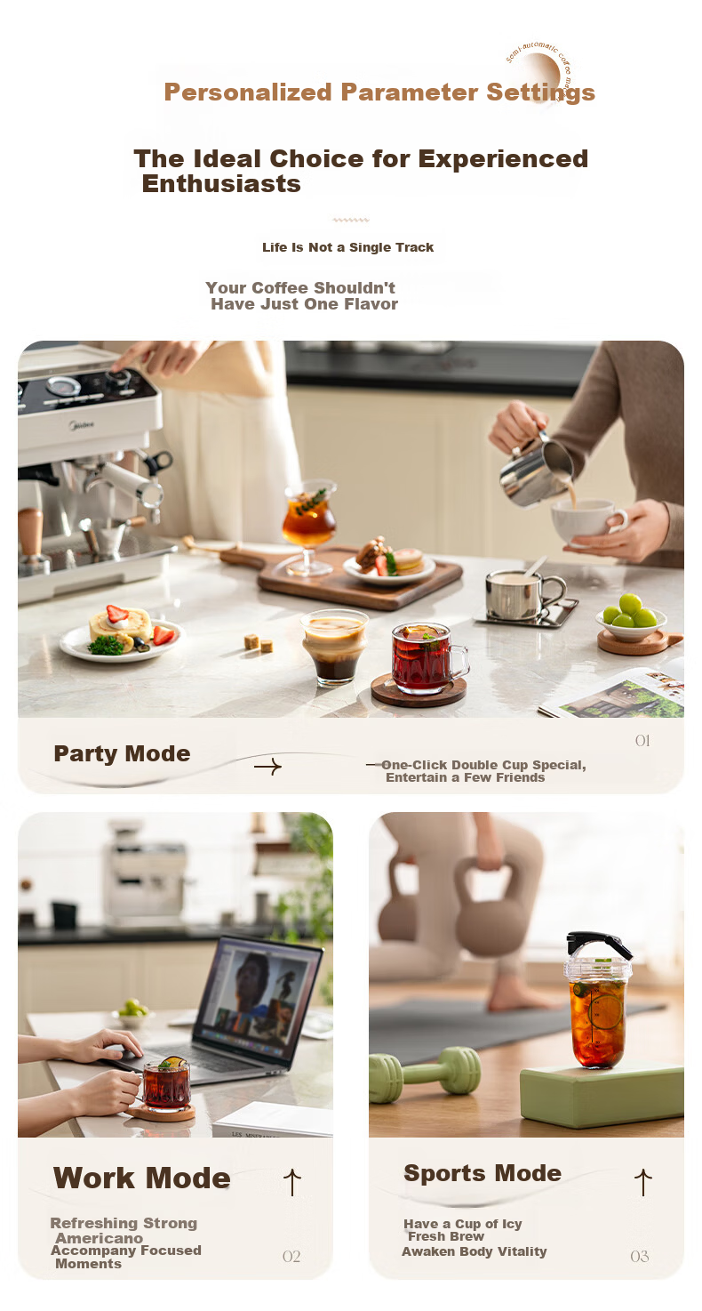 Midea Semi-Automatic Coffee Machine, Cold And Hot Three-Infusion Fully Automatic Grinder All-In Machine, Home Use Bean Grinder, Italian Espresso, Visible Pressure Gauge, GE5810 10