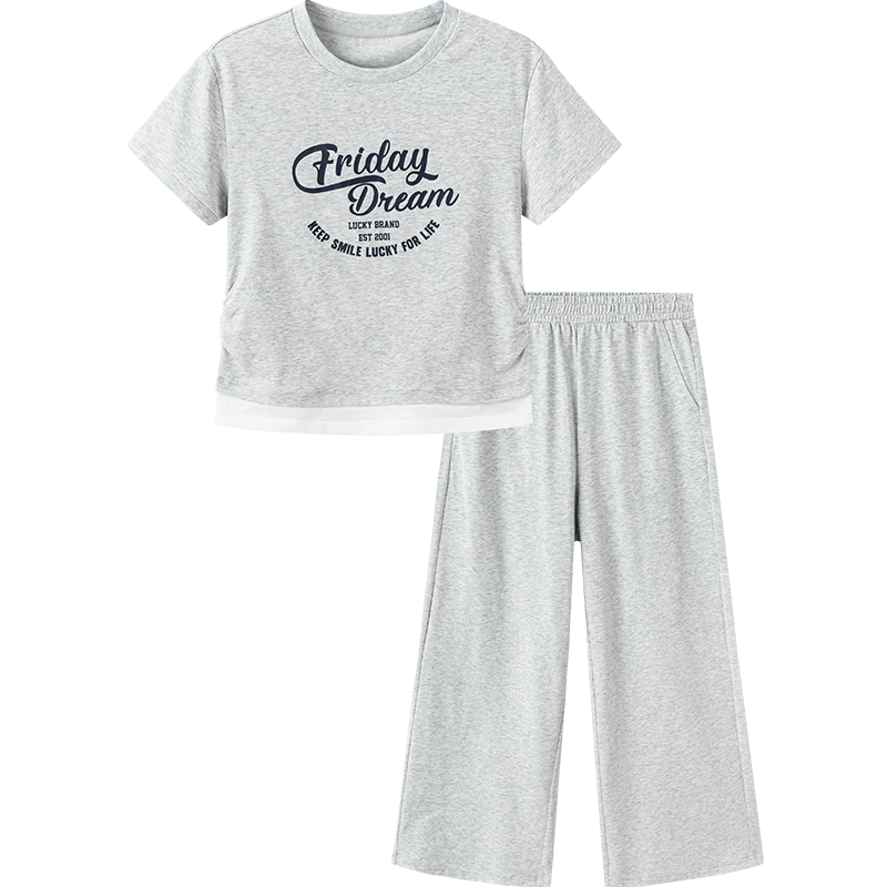 Balabala Girls' Short Sleeve T-Shirt and Pants Set Kids Two-Piece Quick-Dry Summer Outfit 2026 New Trendy Large Kids Clothing