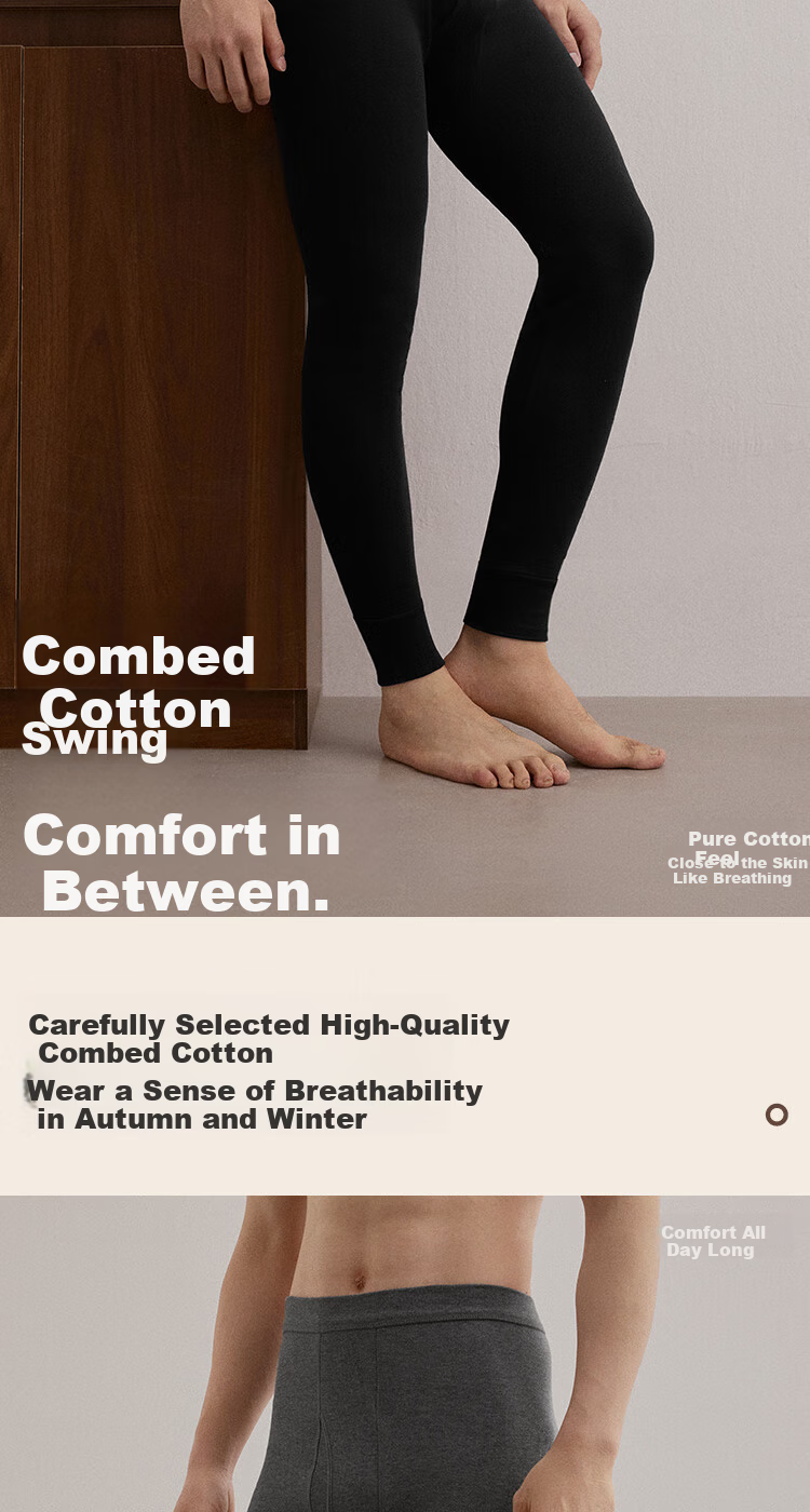 HLA Men’s Autumn Cotton Thermal Pants 210g 10A Antibacterial Mite-Resistant Warm Cotton Underwear 2-Pack 2