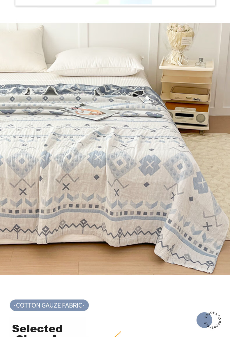 Grace Pure Cotton A-Class Three-Layer Thickened Towel Blanket 100% Cotton Inner and Outer Full Cotton Towel Blanket Aviation Blanket Twilight Orange 1.5m 5
