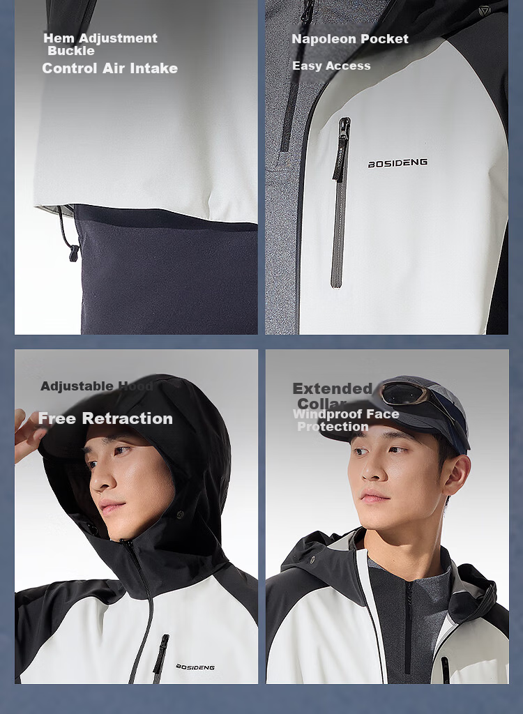 BOSIDENG Spring Summer Urban Lightweight Outdoor Men's Hooded Windproof Waterproof Sun Protection Softshell Functional Jacket 16