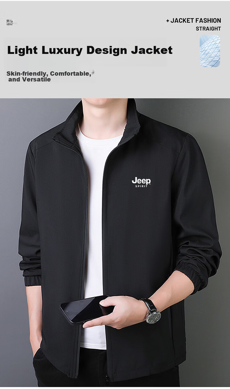 JEEP SPIRIT Men's Autumn Winter Fleece-Lined Casual Stand Collar Jacket Dark Blue Fleece-Lined 2XL 1