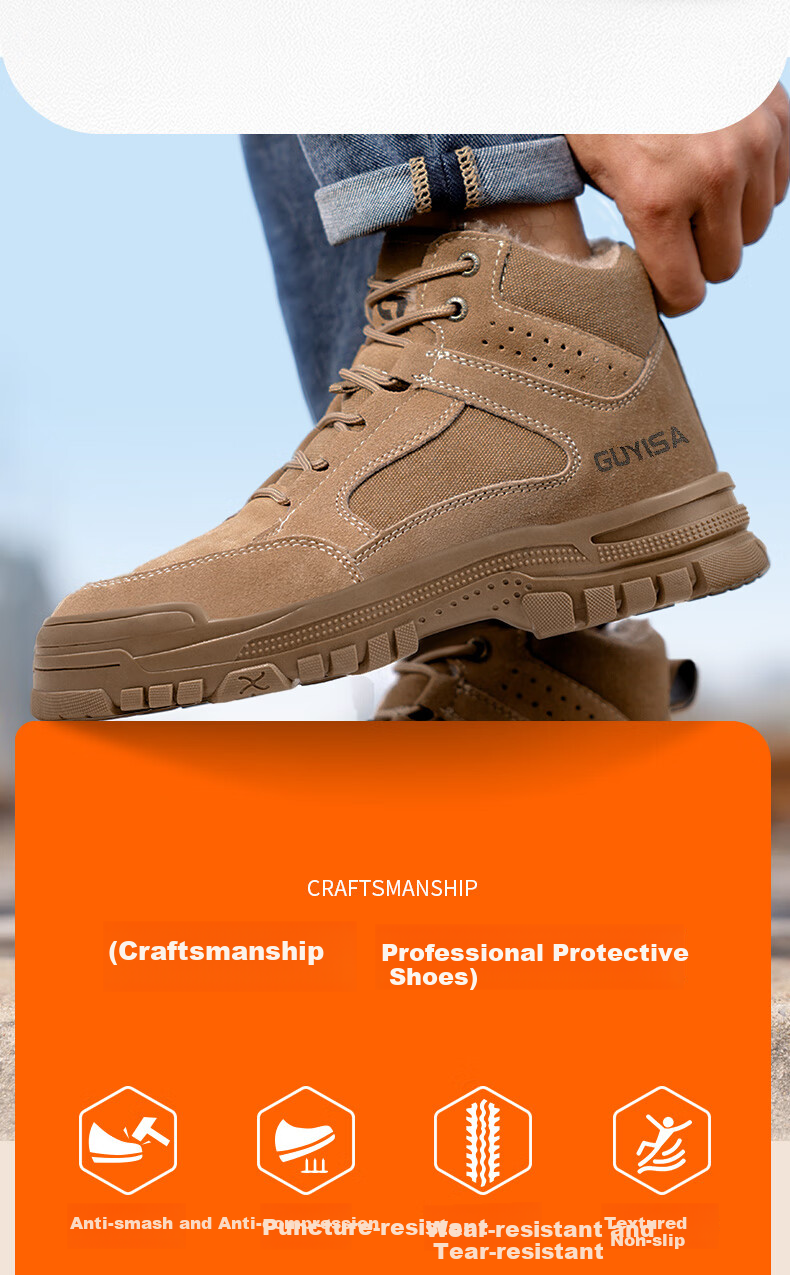 JUNBU Men's Steel Toe Safety Shoes Anti-Smash Anti-Puncture Lightweight Comfortable Durable Work Site Safety Shoes 3115L Size 45 5