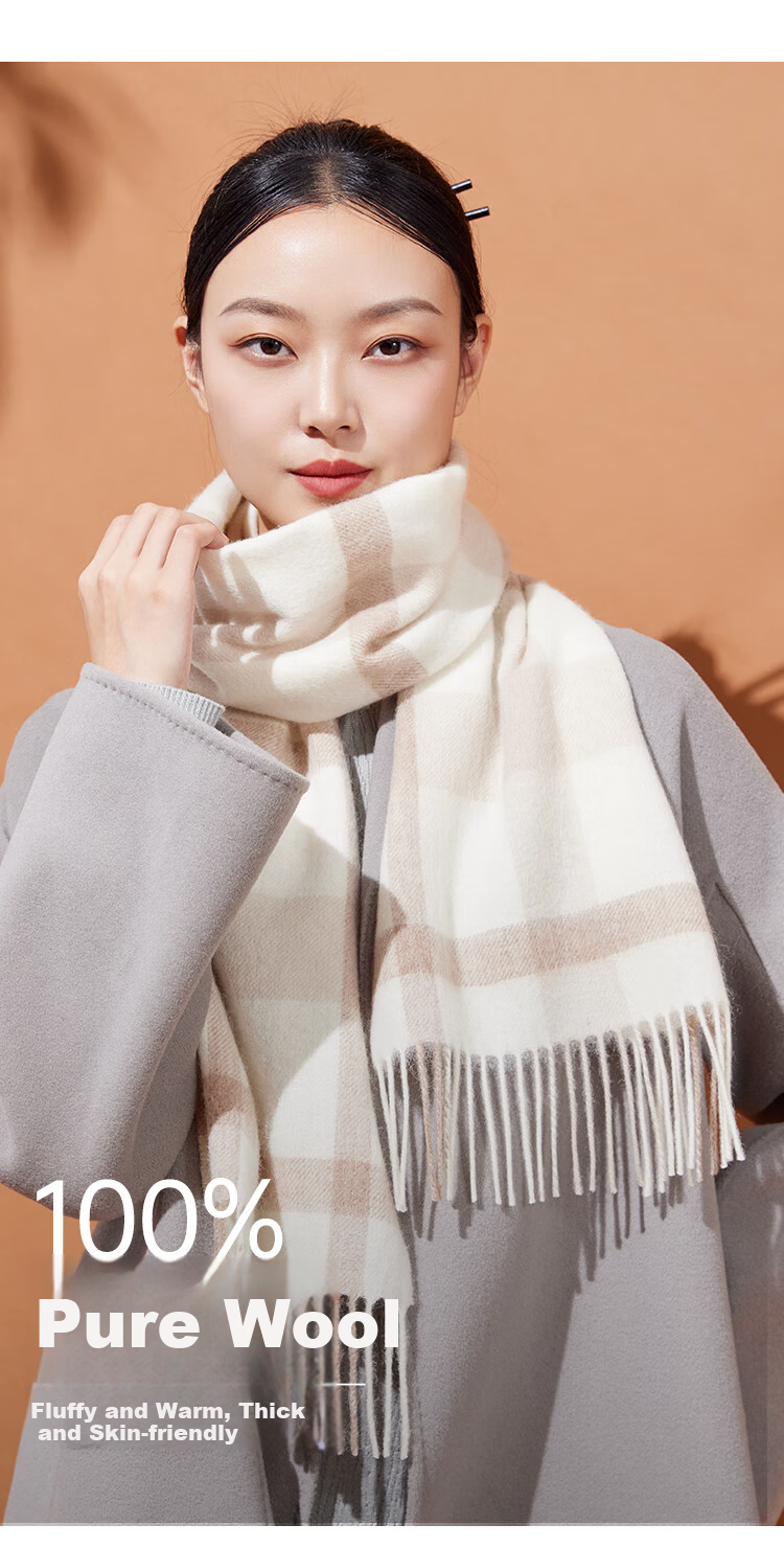 Hodo 100% Pure Wool Women's Plaid Scarf Warm Cold-Resistant Neck Warmer Gift Box for Girls New Year Birthday Present 1