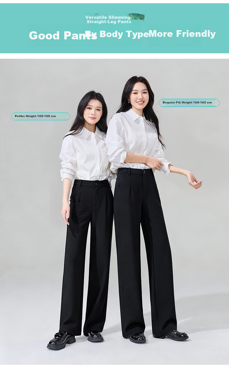 ESE-Y Women's Straight-Leg Suit Pants 2026 Spring New High-Waist Stretch Commuter Professional Slim Wide-Leg Pants Black 31S 3