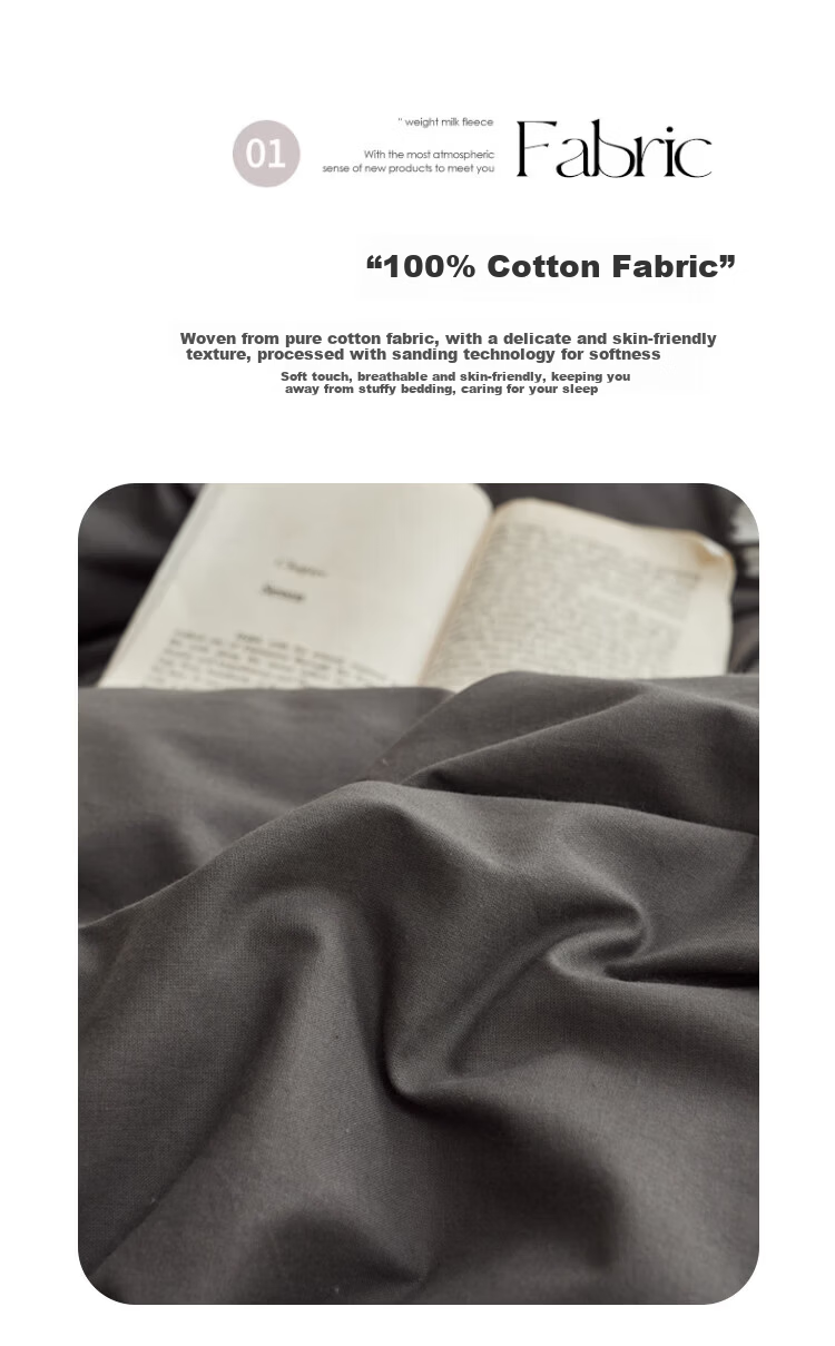 MUJI 100% Cotton Four-Piece Bedding Set, Pure Cotton Bed Sheet and Duvet Cover, Double Duvet Cover 200x230cm for 1.5/1.8m Bed 3