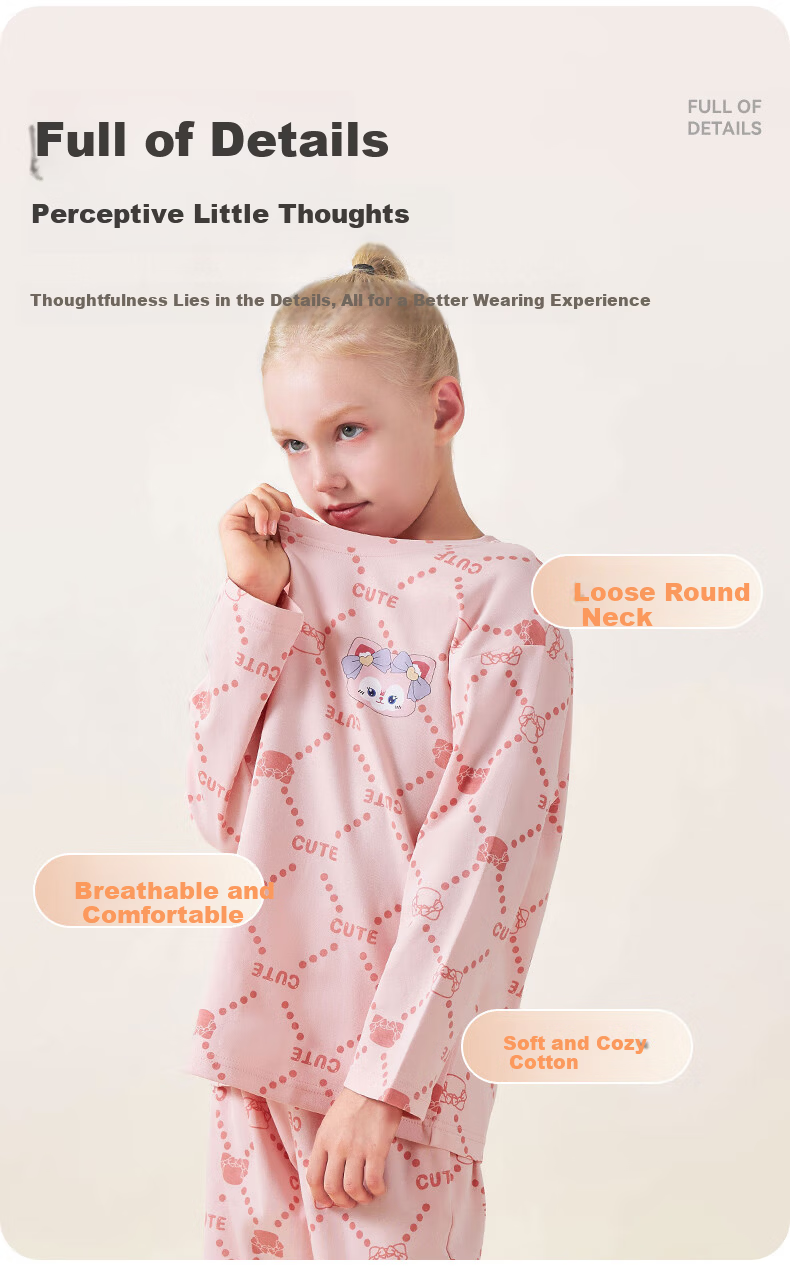 LangSha Kids Pajama Set Boys Girls Pure Cotton Crew Neck Spring Autumn Long Sleeve Homewear 170 11