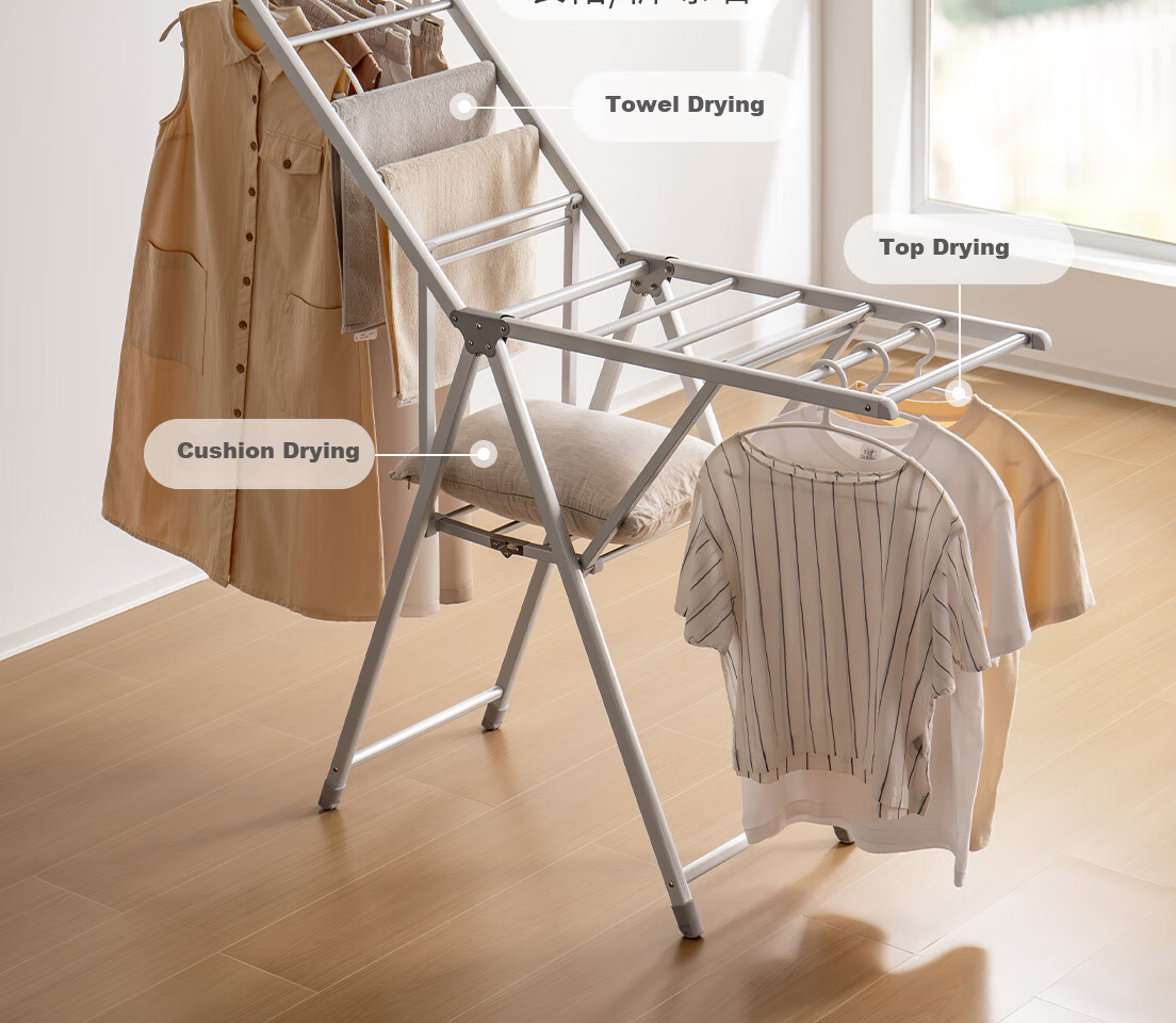Lazy Corner Small Foldable Clothes Drying Rack Balcony Floor-Standing Aluminum Alloy Clothes Hanger Silver 4