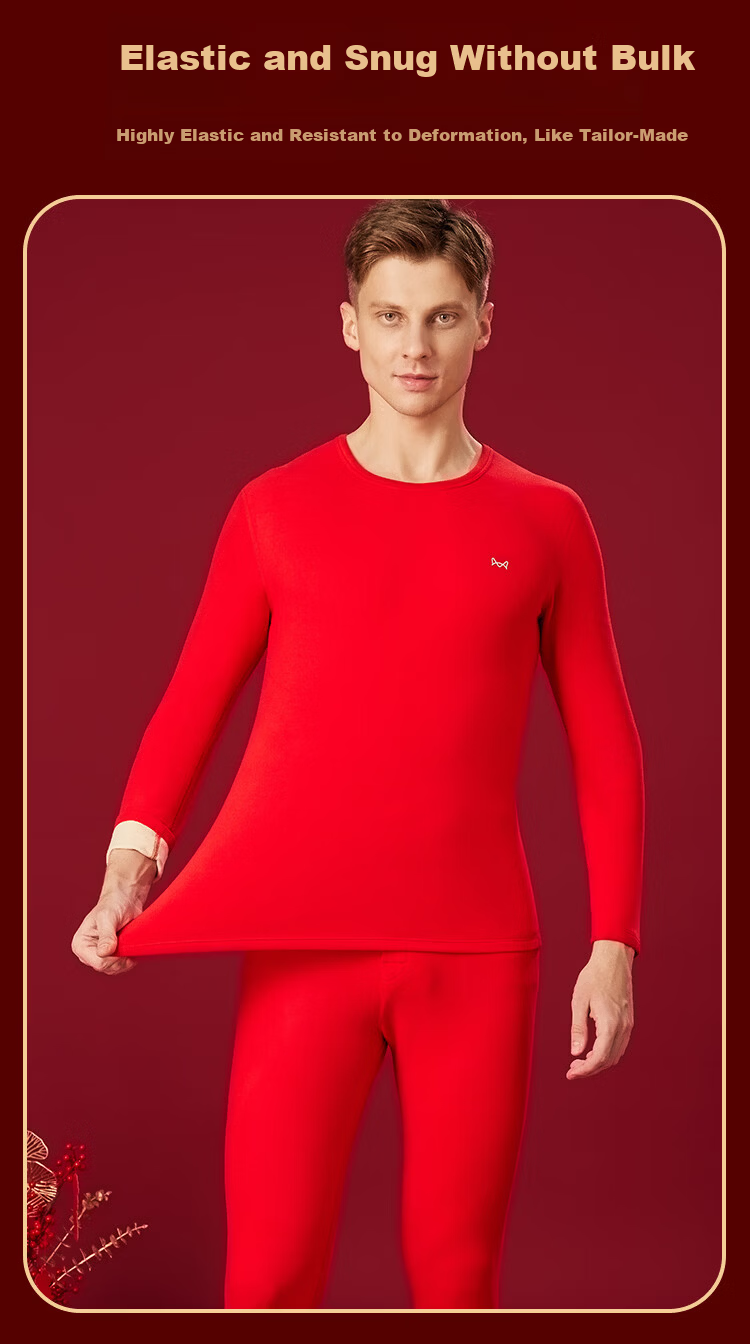 MiiOW Men's Red Thermal Underwear Set for the Year of the Horse with Wool and Silk, Including Underwear, Socks, and Gift Box 13