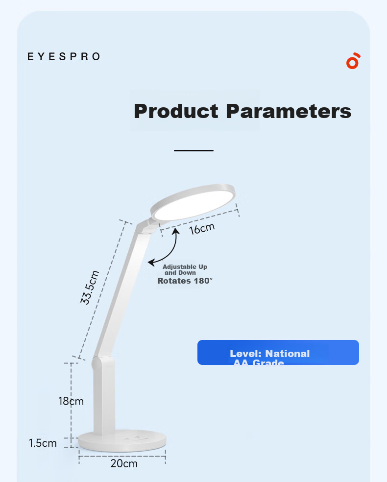 Haishibao National AA Rechargeable Desk Lamp Eye Protection Light for Study, Full Spectrum, Student Children's Dormitory Bedside Lamp VL161C-1 19